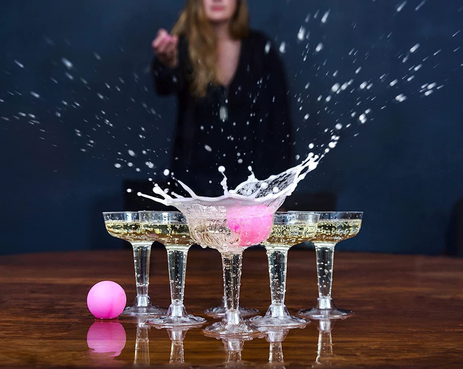 Prosecco Pong Party Game Set | Classy Champagne Glass Pong Game with Pink Balls | Adults 18+ — view 3