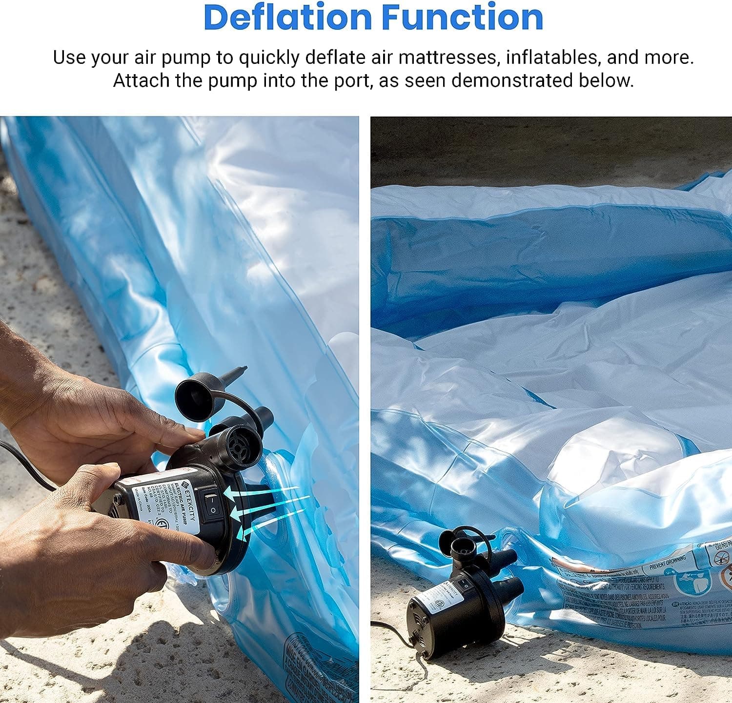 Electric Air Pump for Pools & Inflatables | AC Inflator Deflator with Nozzles — view 3