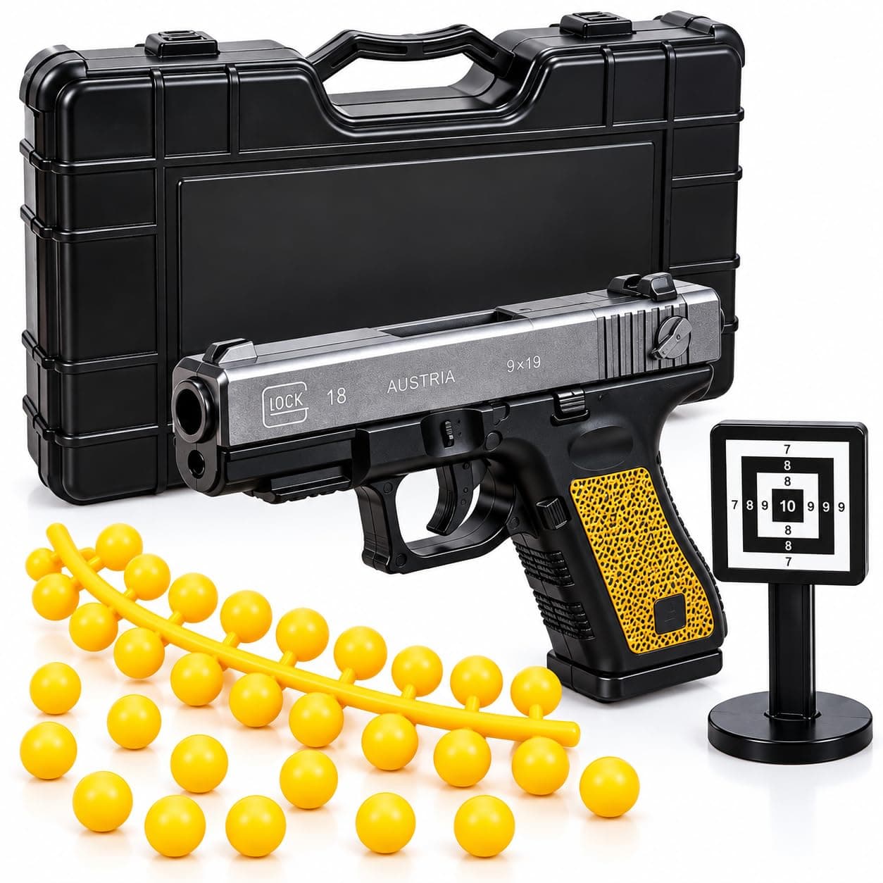 Alloy Folding Toy Pistol with Tactical Carry Case & Target | Shell-Ejecting Soft Bullet Pistol | Ages 14+ — view 4