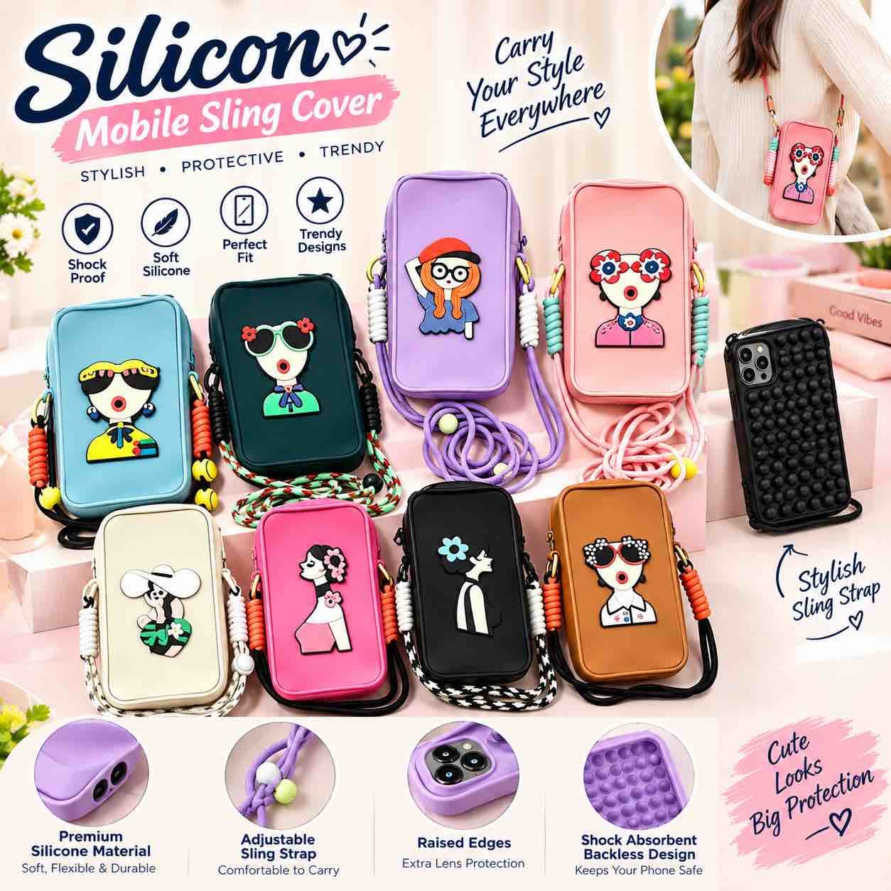 Cute Cartoon Silicone Crossbody Phone Bag — view 3