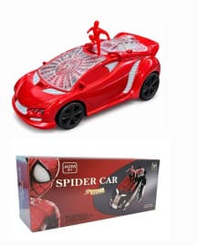 SpiderMan Spider Car Toy with Figure on Roof | Light-Up Red Spider Web Hood Toy Car for Kids | Spider man