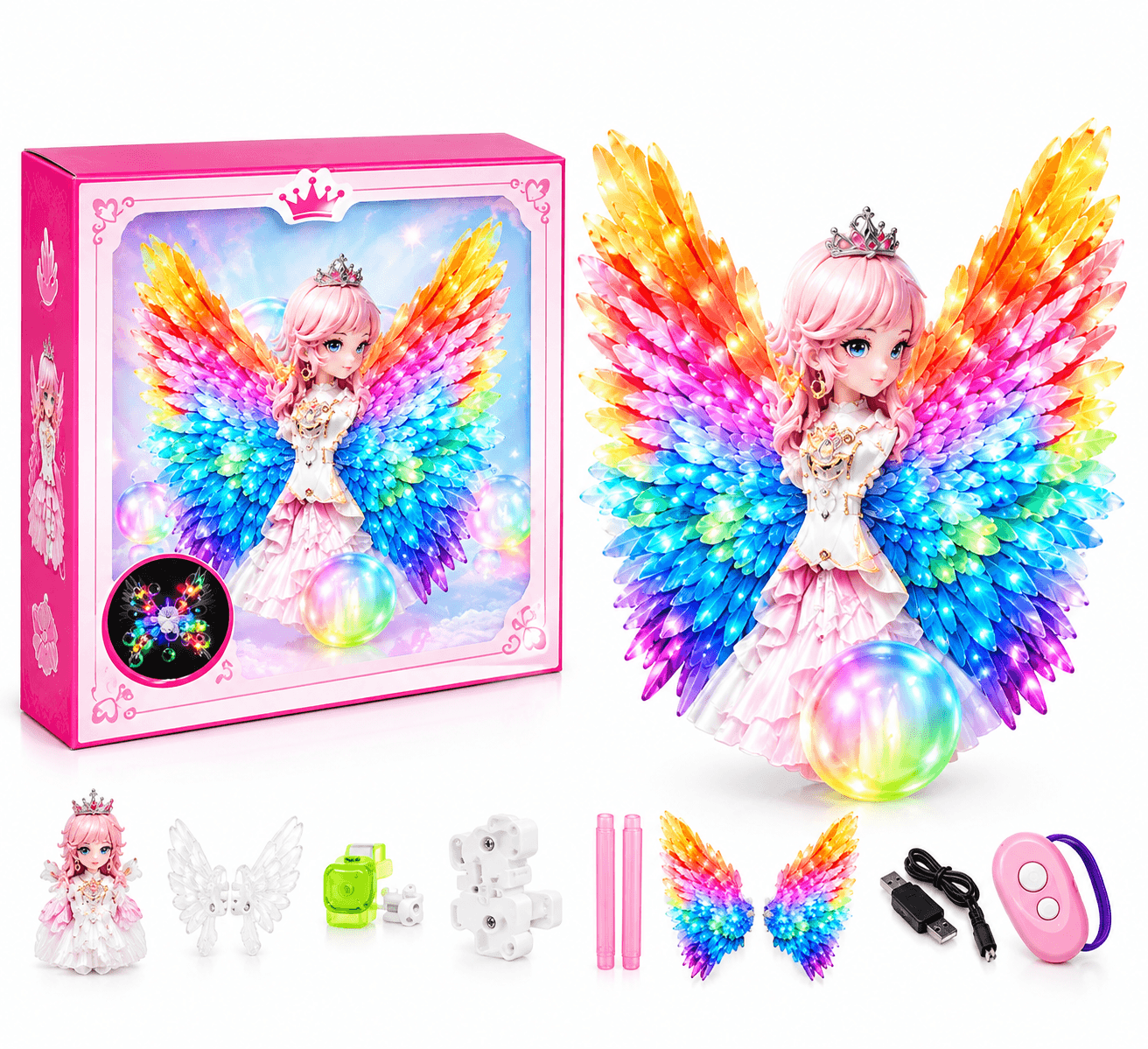 Dream Princess Wings Remote Control Princess Doll with Bubble Effect | Colourful Wings Toy for Girls | USB Charging