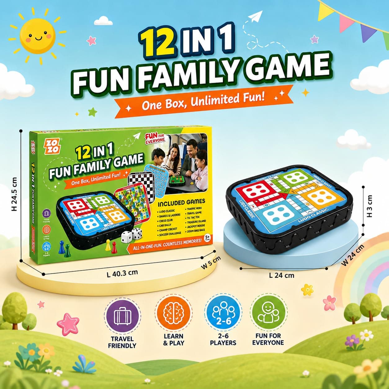 Wishkey 12 in 1 Family Board Games for Kids 5+ Years Travel Board Game Set with Ludo, Snakes & Ladders, Chess, Tic Tac Toe, Housie & 7 More Games Educational Indoor Games for Boys, Girls & Family — view 6