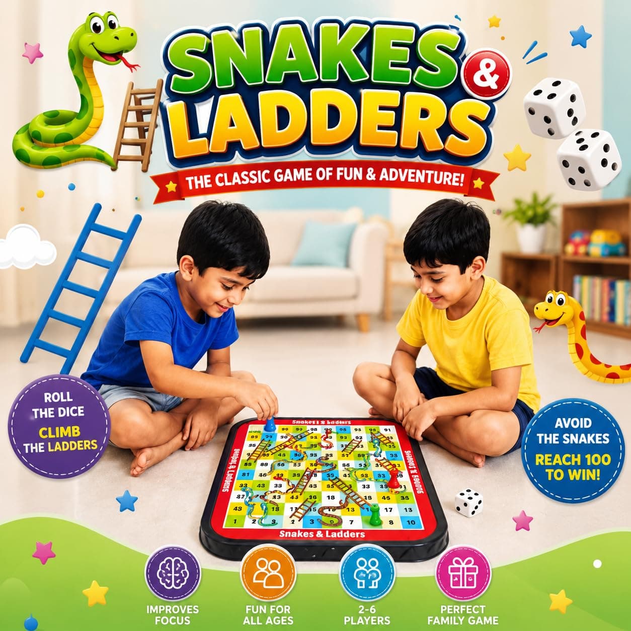 Wishkey 12 in 1 Family Board Games for Kids 5+ Years Travel Board Game Set with Ludo, Snakes & Ladders, Chess, Tic Tac Toe, Housie & 7 More Games Educational Indoor Games for Boys, Girls & Family — view 9