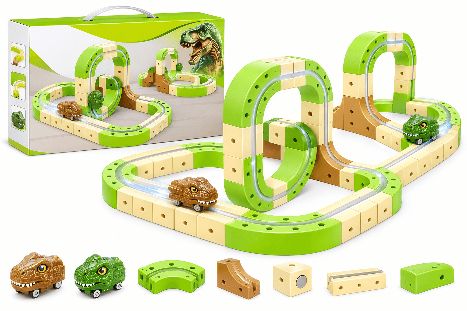 Magnetic Railcar Track Set 35 Pcs | Charging Magnetic Dinosaur Car Building Set | Ages 3+ — view 3