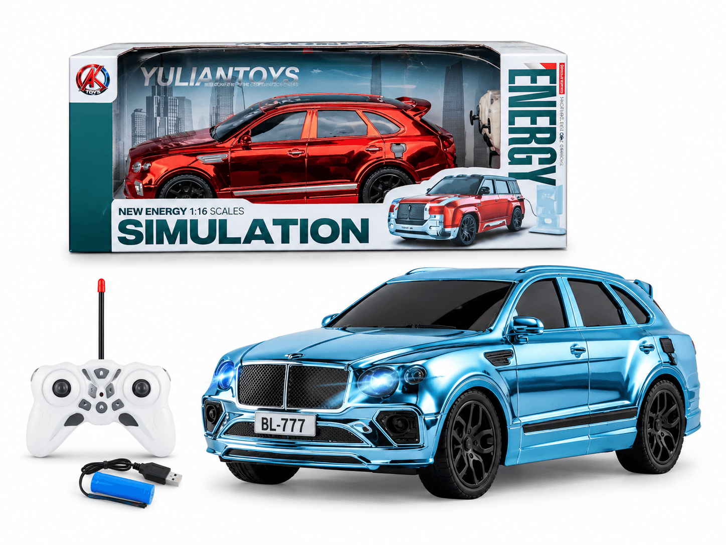 1:16 Simulation RC Car with Cool Lights | Rechargeable Remote Control Chrome SUV for Kids | Color as per Stock dispatched