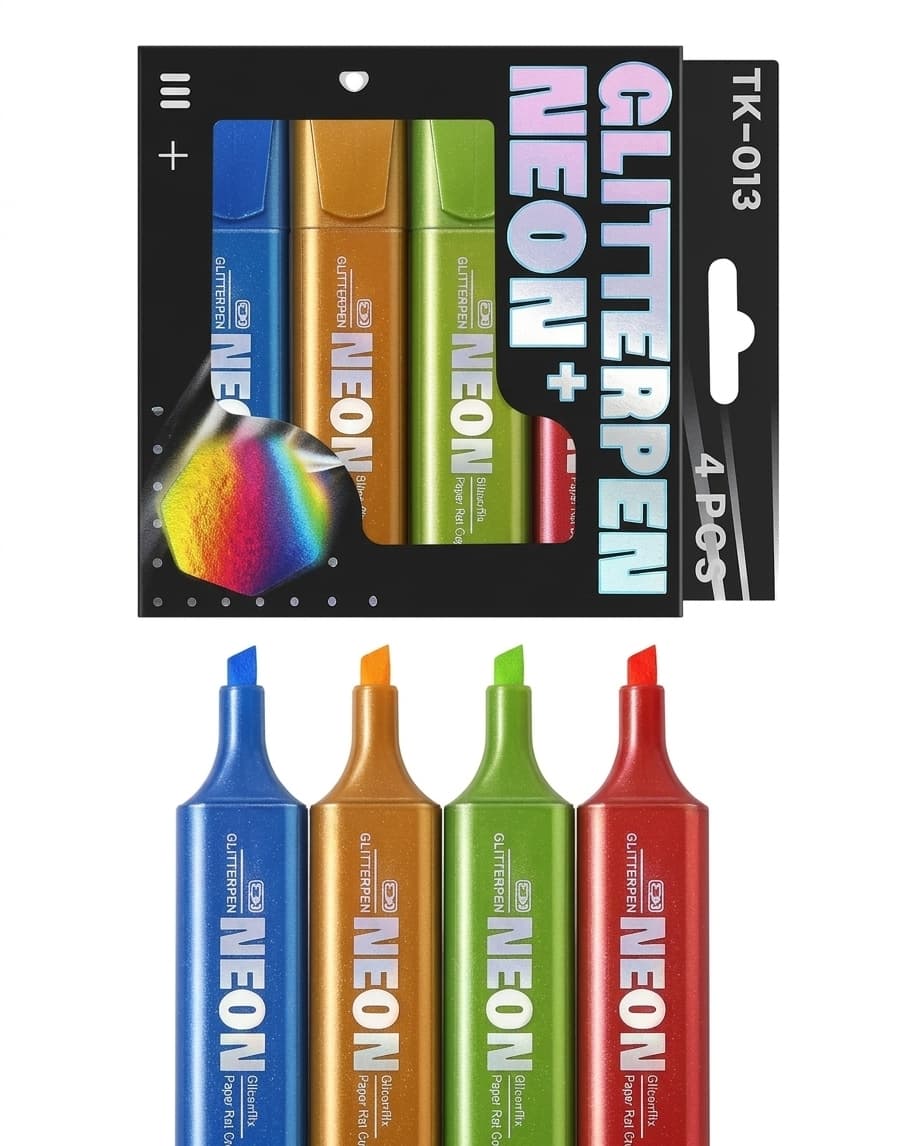 Glitter + Neon Highlighter Set 4 Pcs | Dual-Effect Glitter & Neon Highlighters
