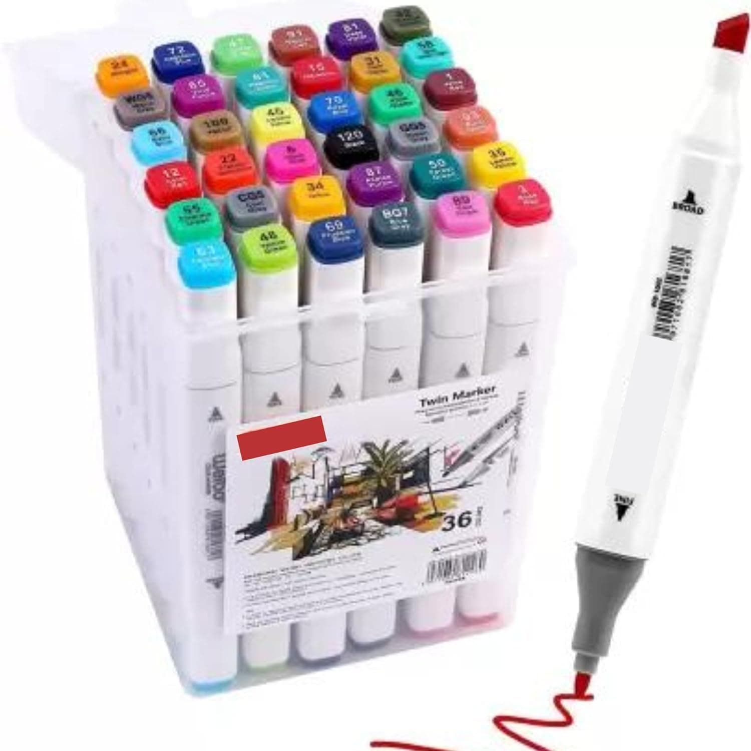 Twin Marker 36 Colours Dual Tip Art Marker Set | Fine & Broad Colouring Pens with Case