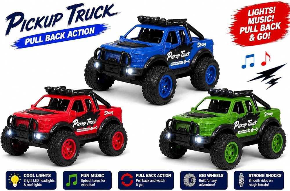 Kidoyz Everest Pickup Truck | Friction-powered 4x4 pickup truck with lights and music | Pack of 1 | Color As Per Stock — view 2