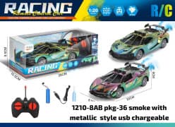 Remote Control Racing Car 1:20 With Smoke Spray, USB Rechargeable | Metallic Finish | Design As Per Stock