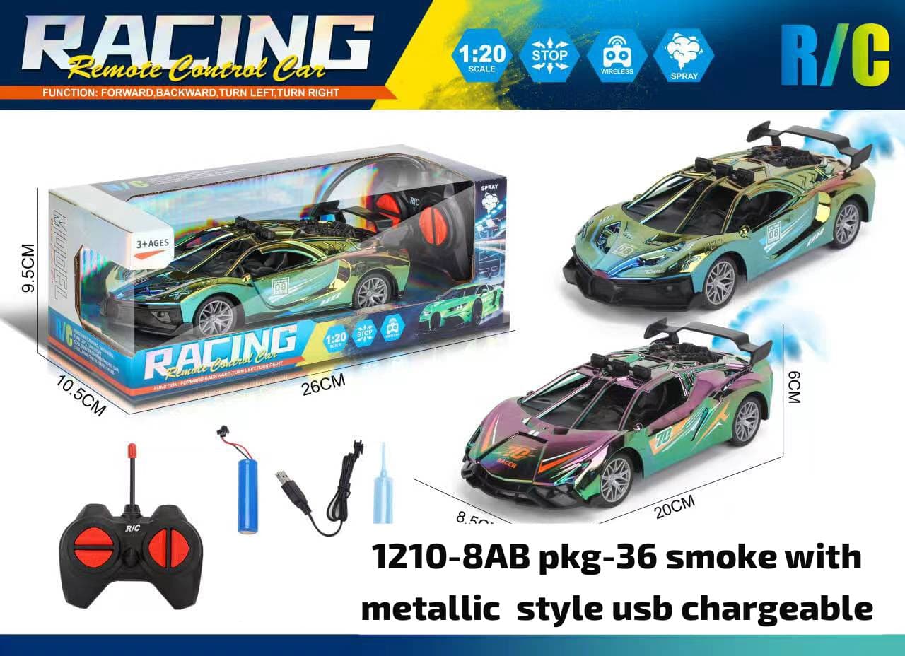 Remote Control Racing Car 1:20 With Smoke Spray, USB Rechargeable | Metallic Finish | Design As Per Stock — view 2