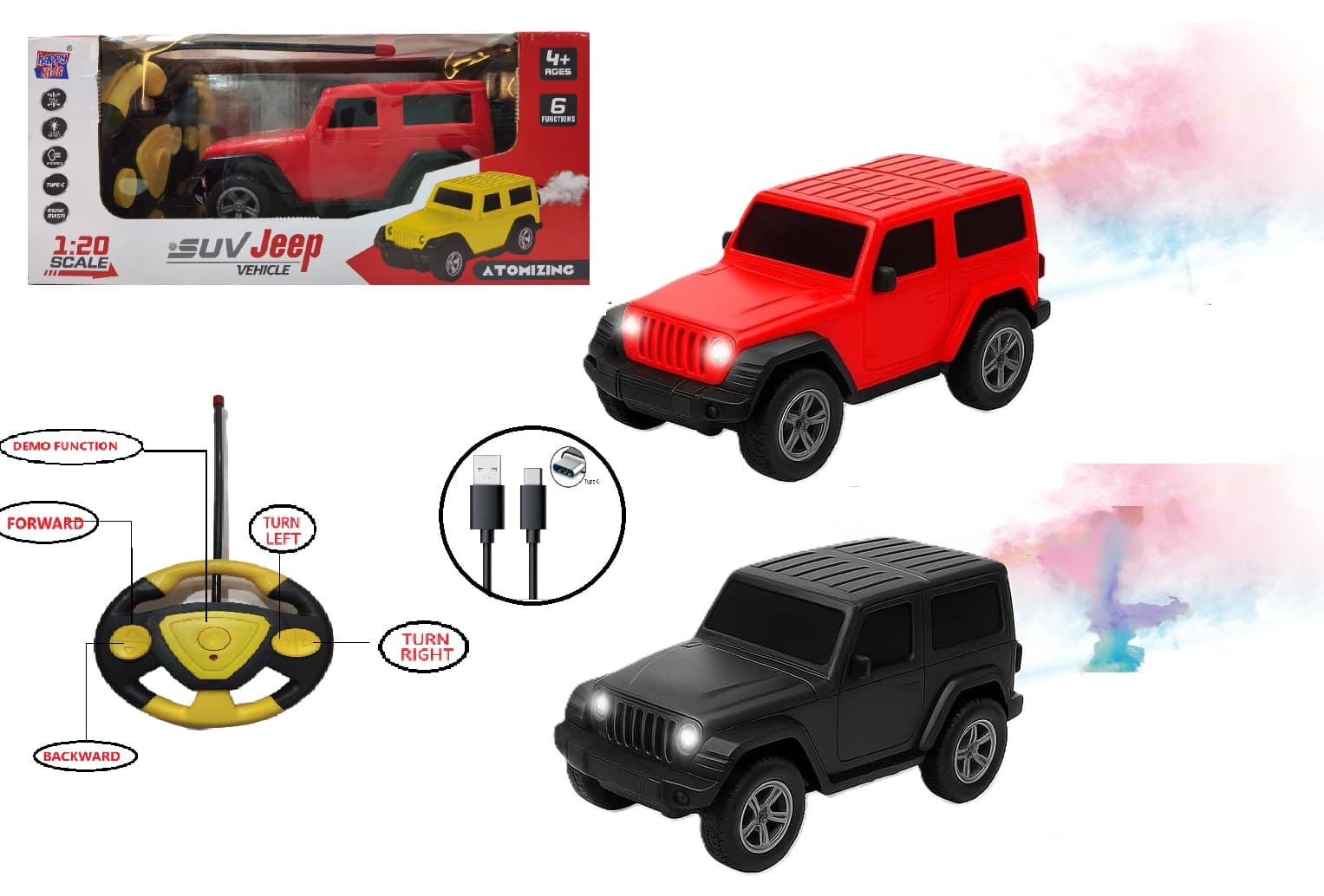 Remote Control Off-Road SUV Car With Smoke Effect, Music & 5 Functions | USB Rechargeable | Color As Per Stock — view 3