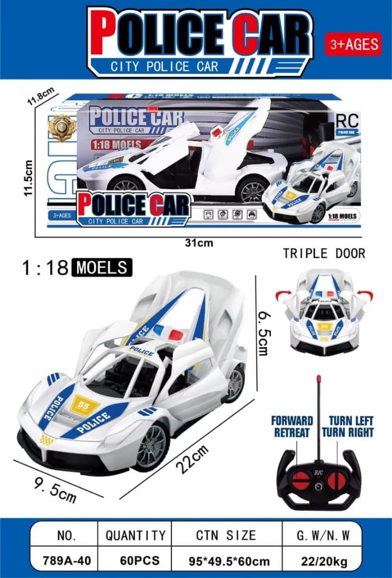 Remote Control City Police Car 1:18 With Opening Doors | 4-Way Control — view 2