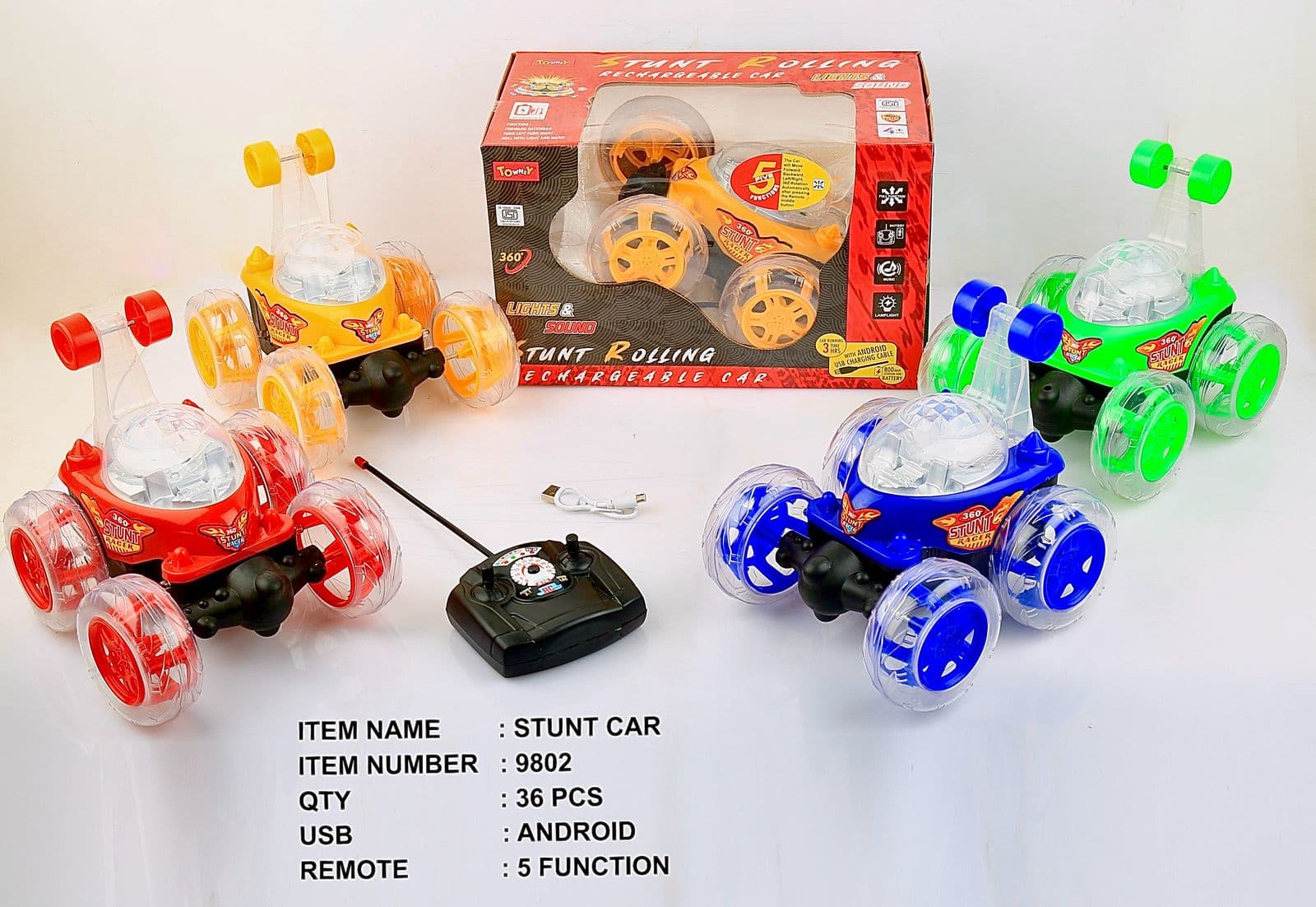 Stunt Rolling Remote Control Car 360 Degree With Dome Lights, 5 Functions | USB Rechargeable | Color As Per Stock — view 4