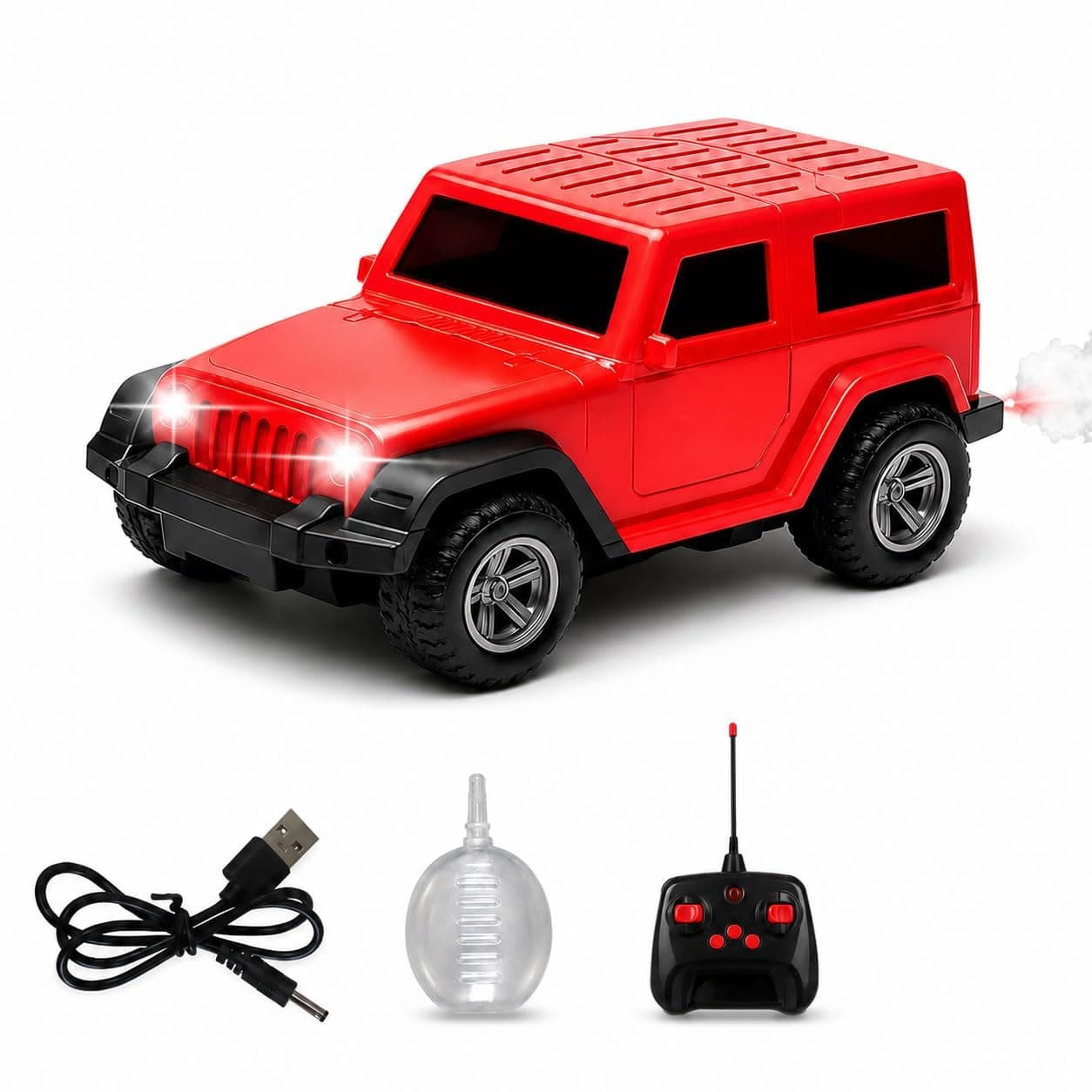 Remote Control Off-Road SUV Car With Smoke Effect, Music & 5 Functions | USB Rechargeable | Color As Per Stock