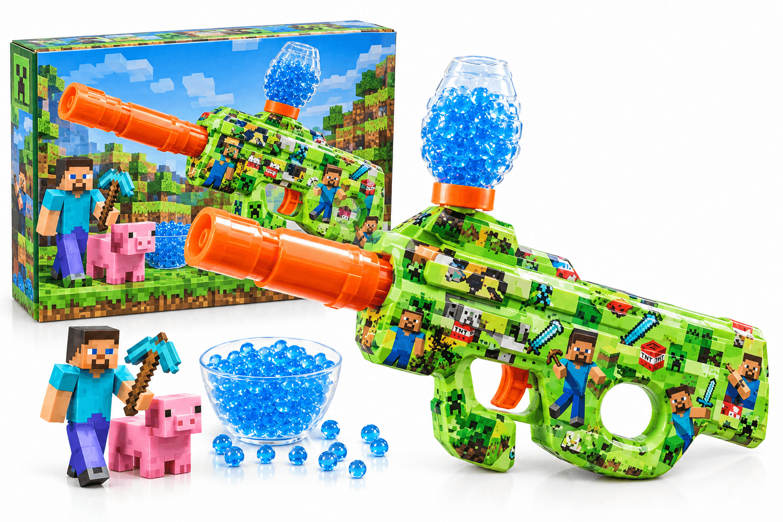 Electric Jelly Ball Blaster Gun Toy | Rechargeable USB, Crystal Jelly Bullets 7-8mm | Pixel Game Theme | Ages 8+