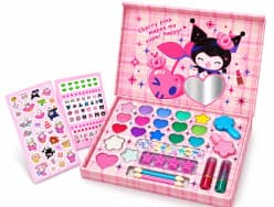 Kuromi Makeup Kit for Girls | 15 Eyeshadows, Lipsticks, Nail Polish & Stickers Set