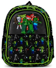 Minecraft 16 Inch Kids School Backpack | Green & Black | Pack of 1 Pc