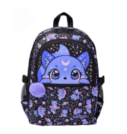Cute Cartoon Print 16 Inch Kids School Backpack | Blue & Purple | Pack of 1 Pc