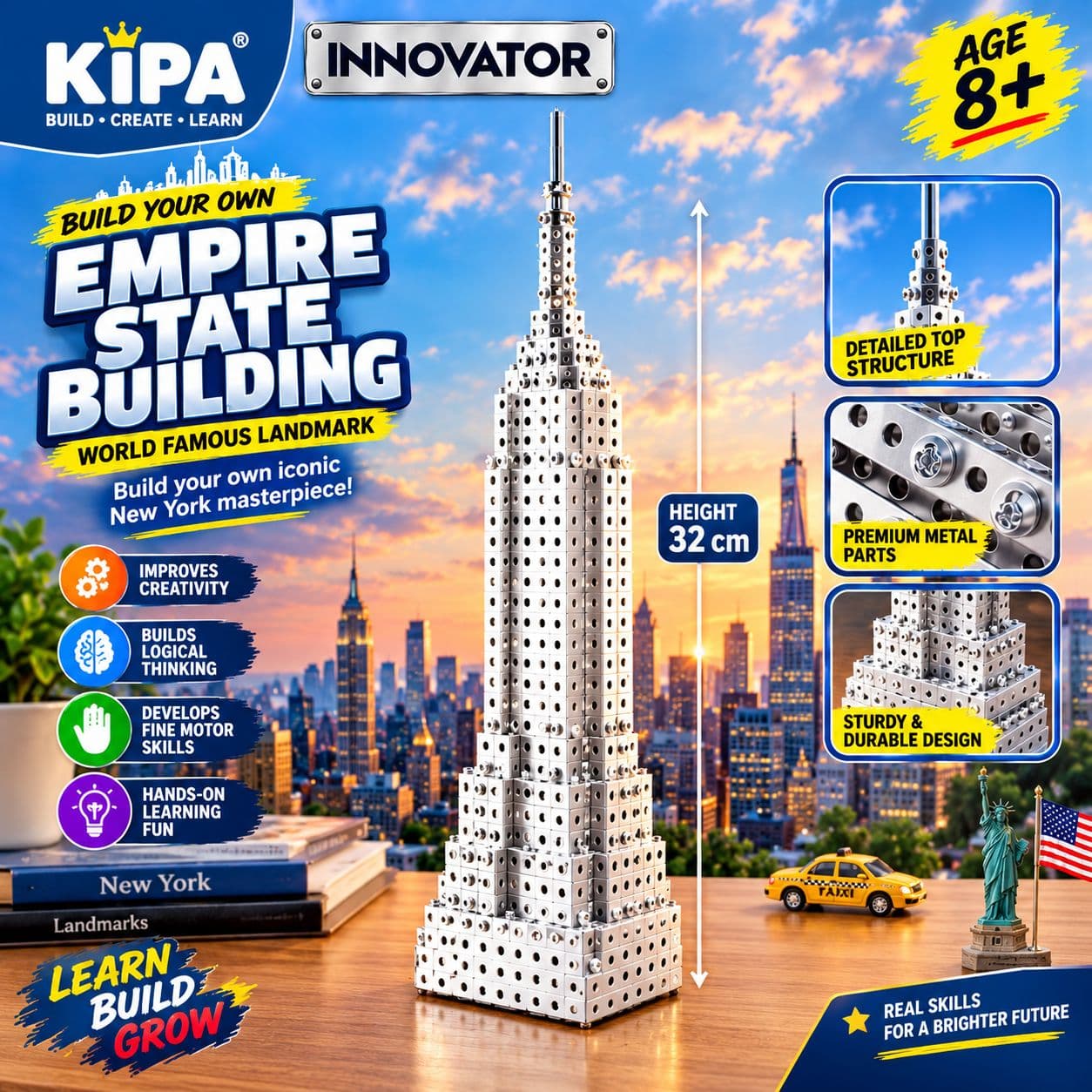 LEGO Style - DIY Empire State Building Metal Model Kit 32 cm | Build Your Own Landmark Construction Toy | STEM Educational Metal Parts Building Set | Ages 8+