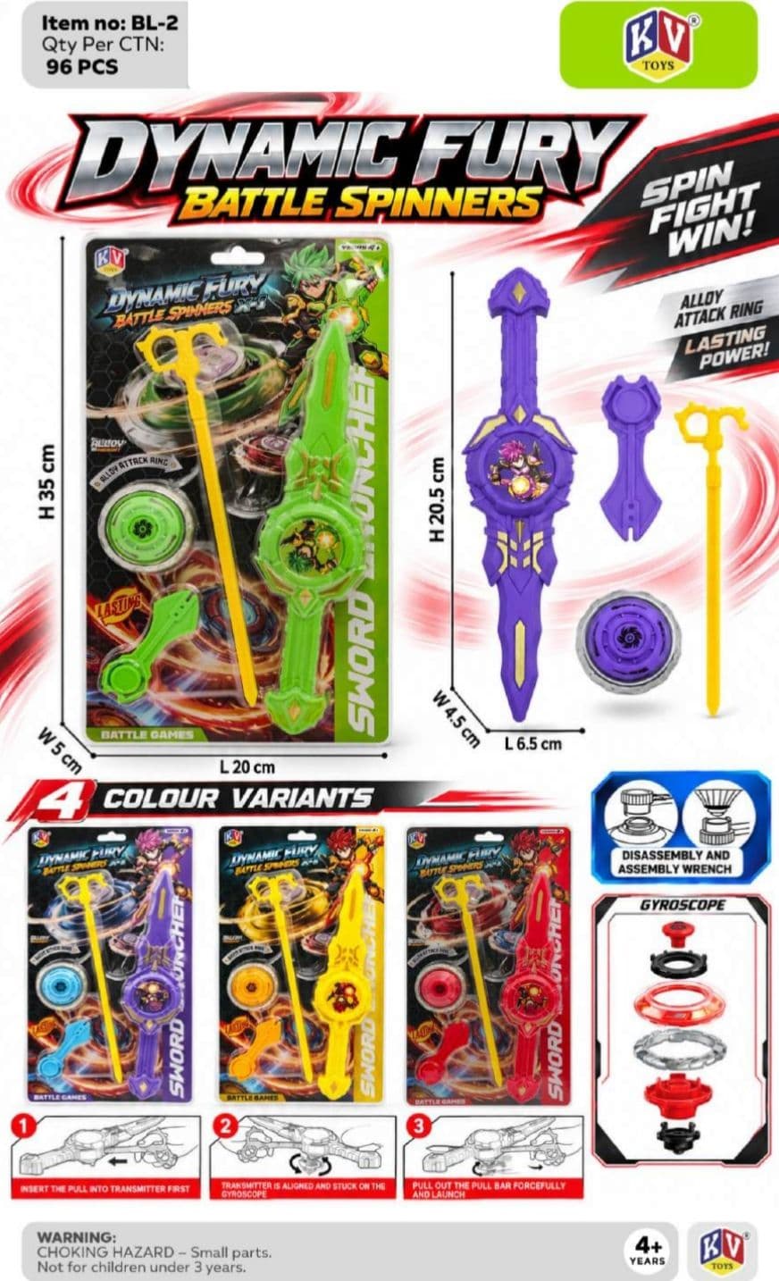 Battle Spinners Sword Launcher Toy Set | Spin Fight Win Battle Tops With Alloy Ring | 4 Colour Variants | Color As Per Stock | Ages 4+