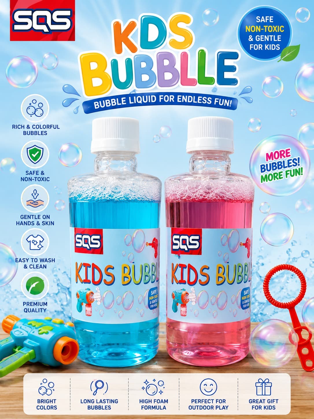 Kids Bubble Liquid Solution 500 ml | Non-Toxic Bubble Water Refill For Bubble Guns & Wands | Color As Per Stock — view 2