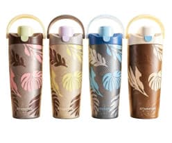 Printed Insulated Stainless Steel Tumbler with Handle & Straw | 900 ml | Color as per Stock dispatched | Pack of 1 Pc