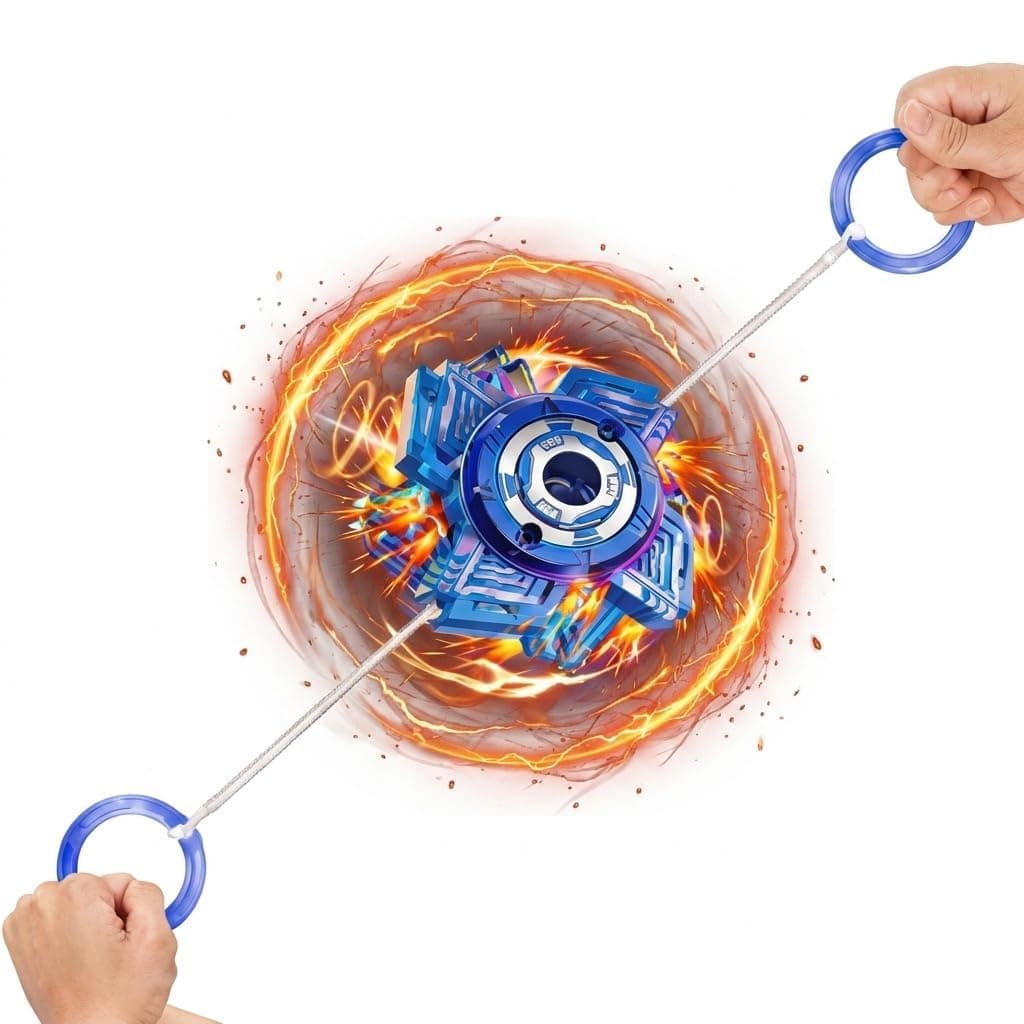 Pull String Spark Spinner Top Toy | 8 cm Fire Spark Gyro Spinner With Pull Cord & Finger Rings | Ages 14+ | Color As Per Stock