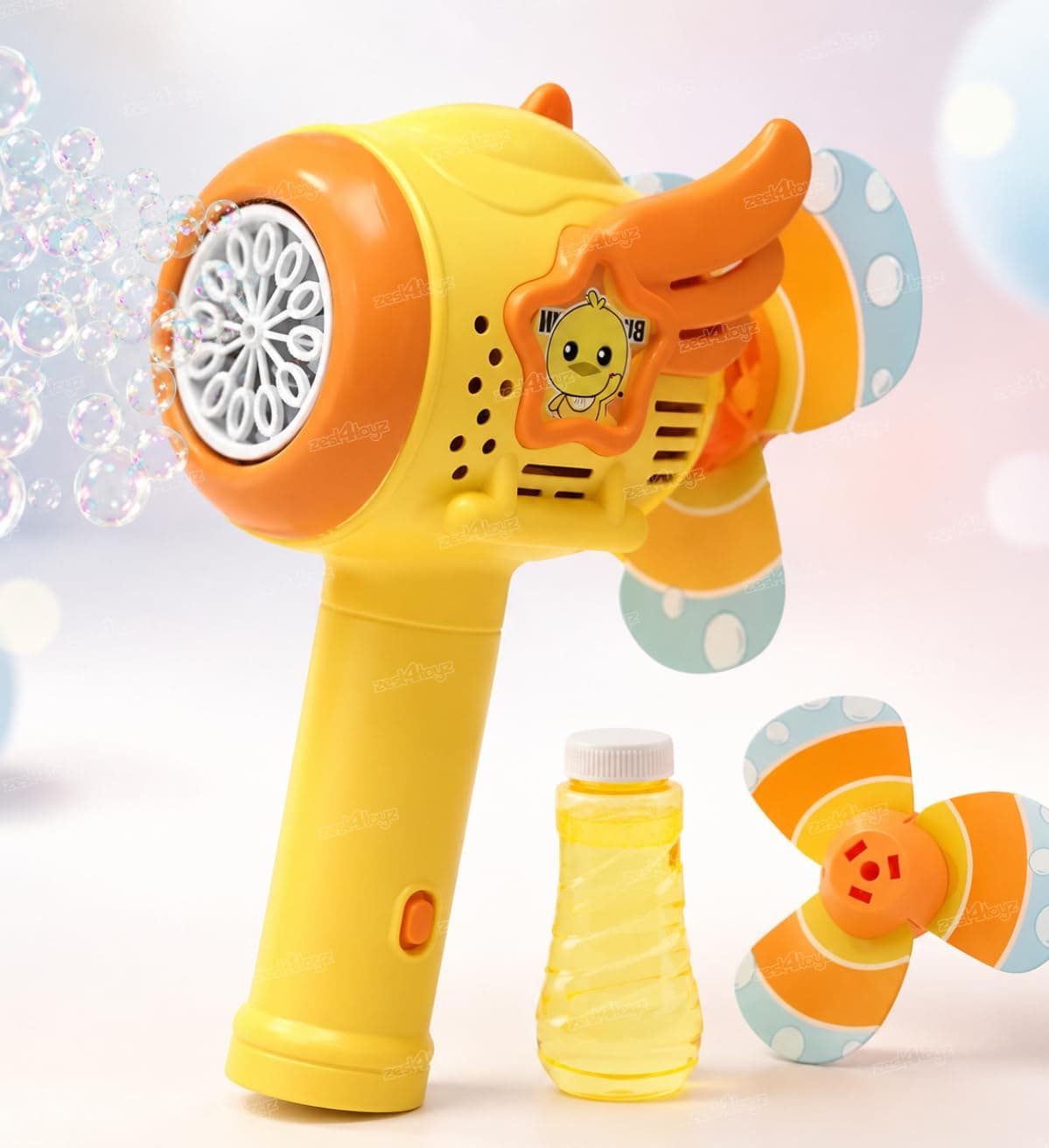 2-in-1 Duck Bubble Gun & Electric Fan | Type-C Rechargeable Bubble Machine With Rotating Fan Blades | Ages 3+ — view 2