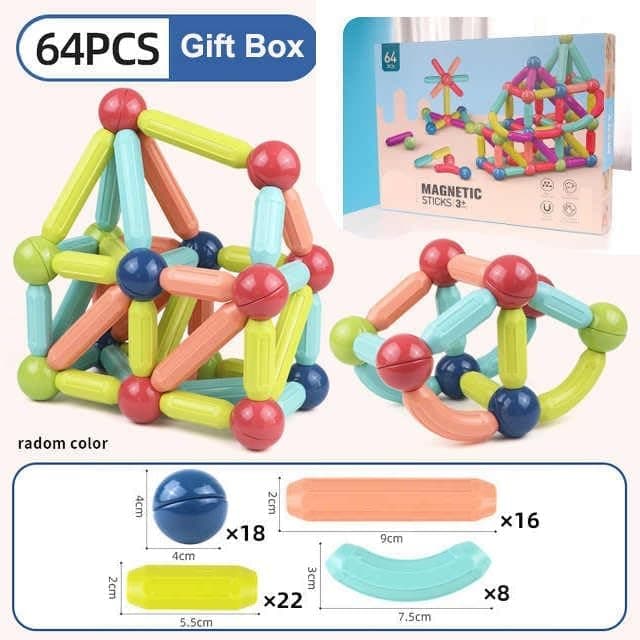 64 Pcs Magnetic Building Blocks Gift Box Set | Magnetic Sticks & Balls For Kids | Color As Per Stock | Ages 3+