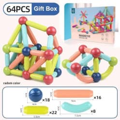 64 Pcs Magnetic Building Blocks Gift Box Set | Magnetic Sticks & Balls For Kids | Color As Per Stock | Ages 3+