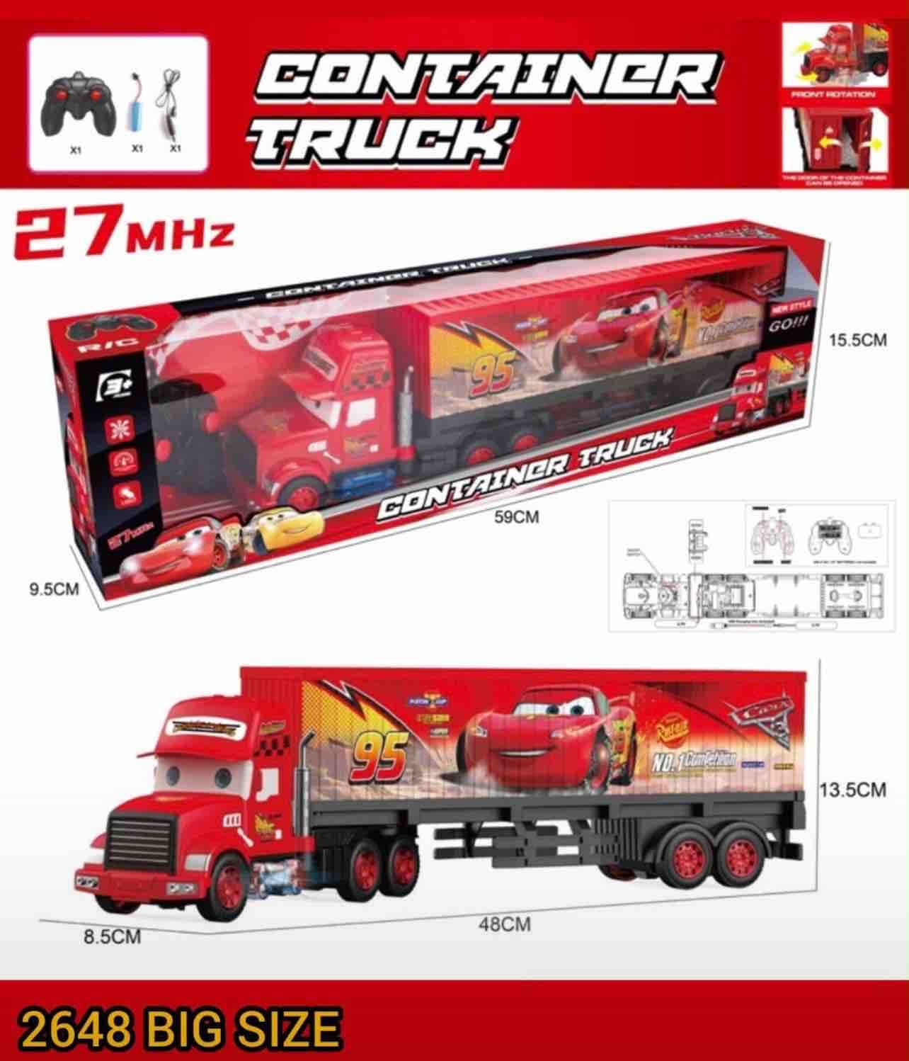Remote Control Container Truck Big Size 59 cm With Front Rotation | 27MHz Rechargeable | Red Racing Truck