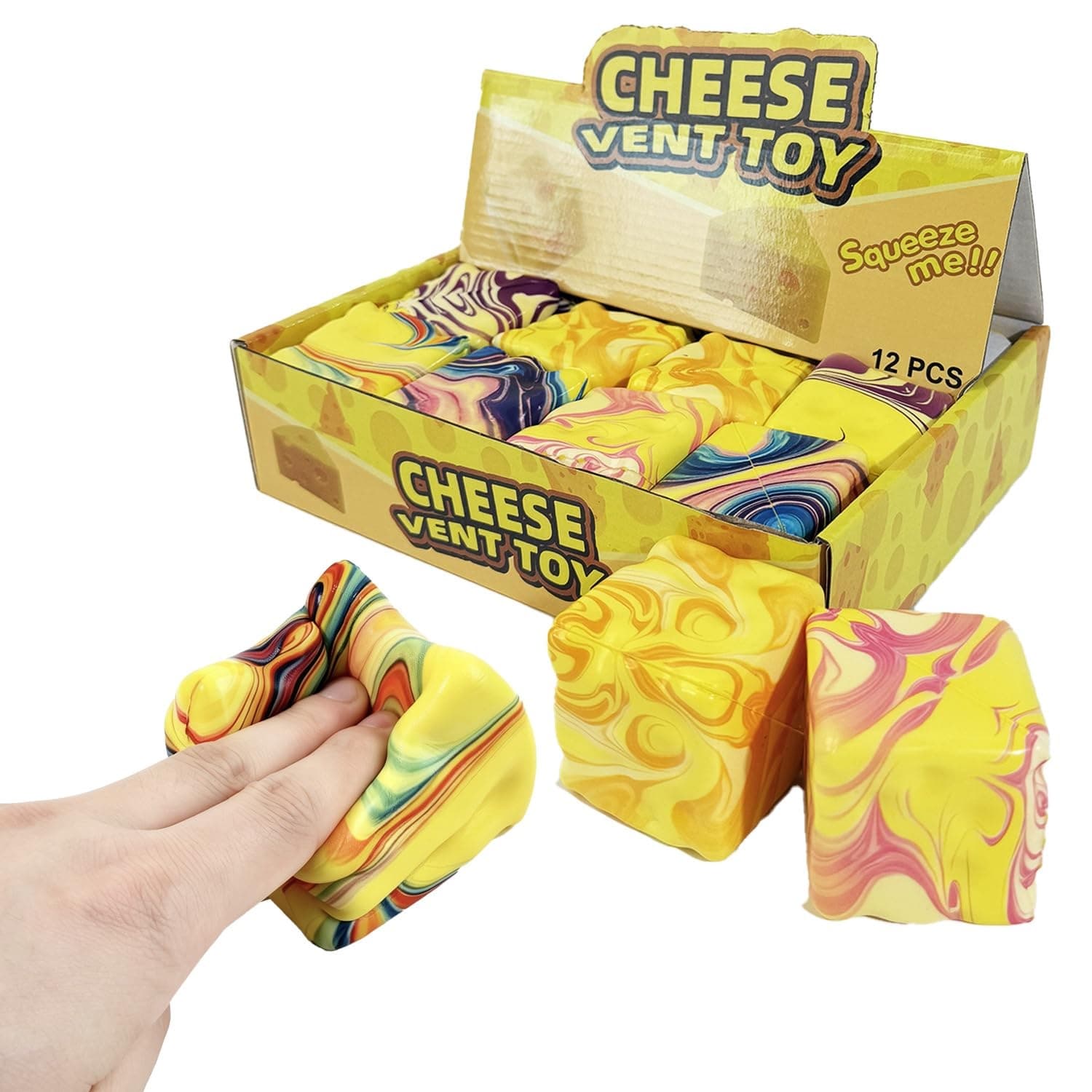 Cheese Cube Squishy Squeeze Toy | Stress Relief Cheese Vent Toy For Kids | Pack of 1 | Color As Per Stock