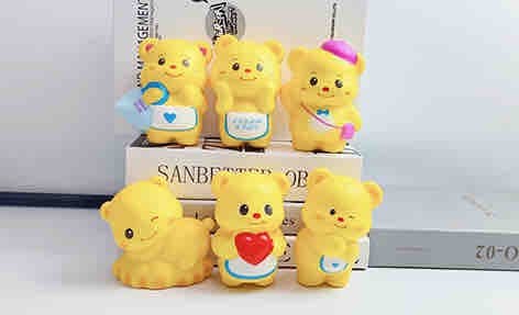 Cute Yellow Bear Squishy Toy | Soft Squeeze Stress Relief Bear Figure | 6 Designs, Design As Per Stock | Pack of 1