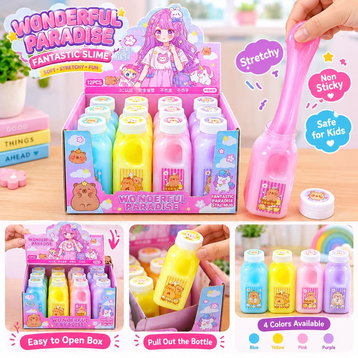 Milk Bottle Slime For Kids | Soft Stretchy Non-Sticky Slime In Cute Bottle | 4 Colours, Color As Per Stock | Pack of 1