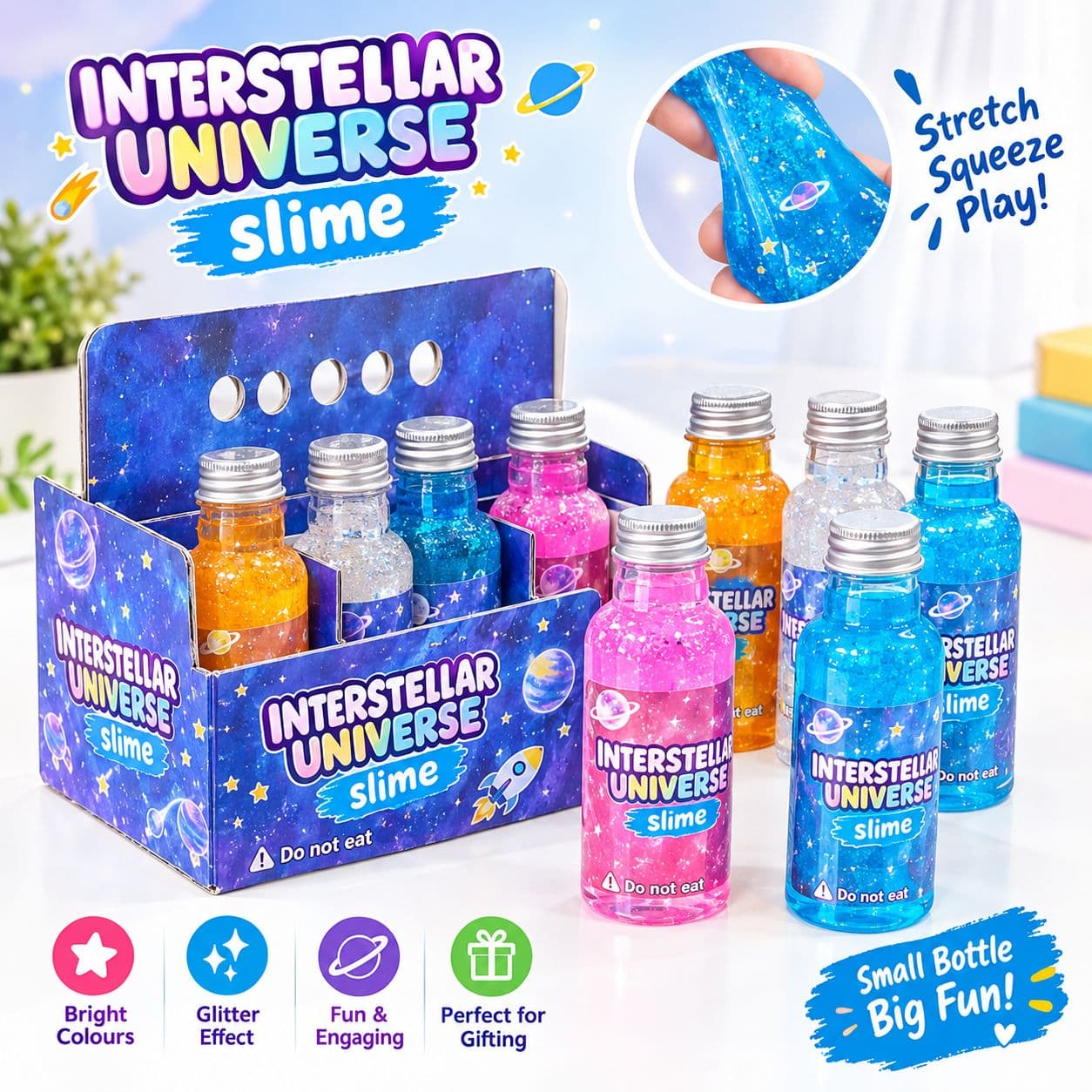 Galaxy Glitter Slime Bottle For Kids | Stretch Squeeze Play Glitter Slime | Color As Per Stock | Pack of 1
