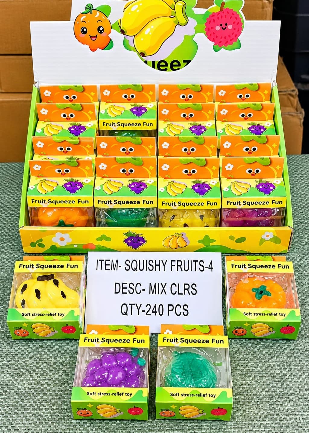 Fruit Squeeze Fun Squishy Toy | Soft Stress Relief Fruit Squeeze Toy In Gift Box | Color As Per Stock | Pack of 1