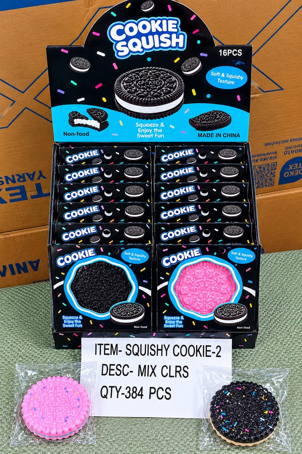 Chocolate Sandwich Cookie Squishy Toy | Soft Squeeze Cookie Stress Relief Toy | Black & Pink | Color As Per Stock | Pack of 1 — view 3