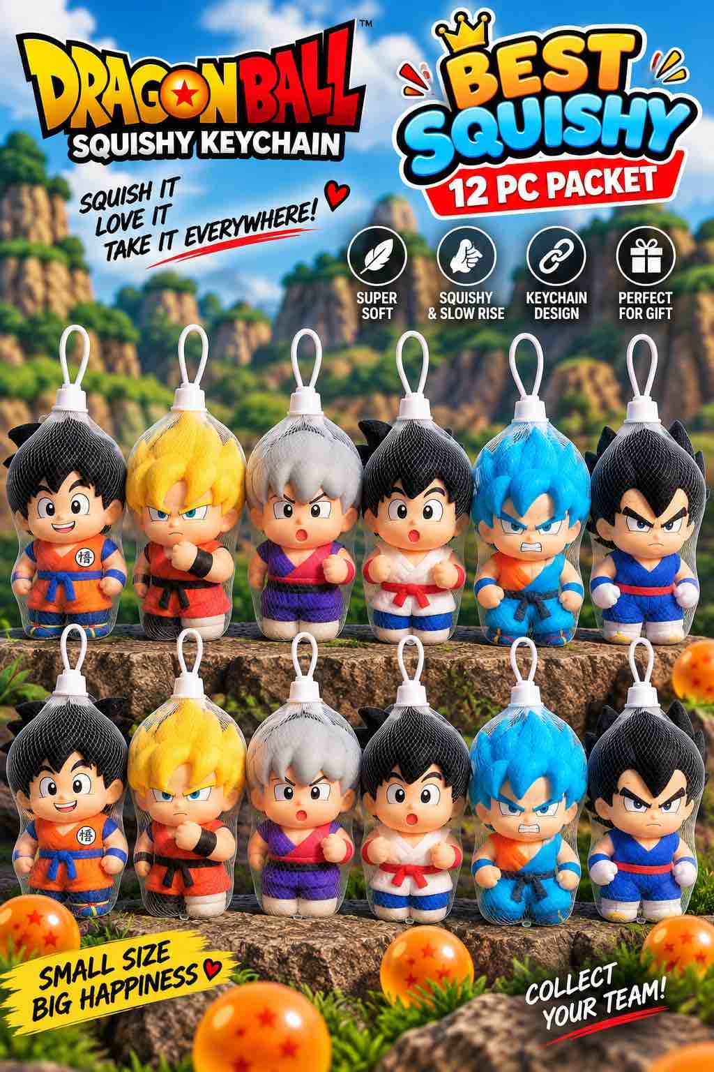 Anime Fighter Squishy Keychain | Soft Slow Rising Squeeze Figure Keychain | 6 Designs, Design As Per Stock | Pack of 1