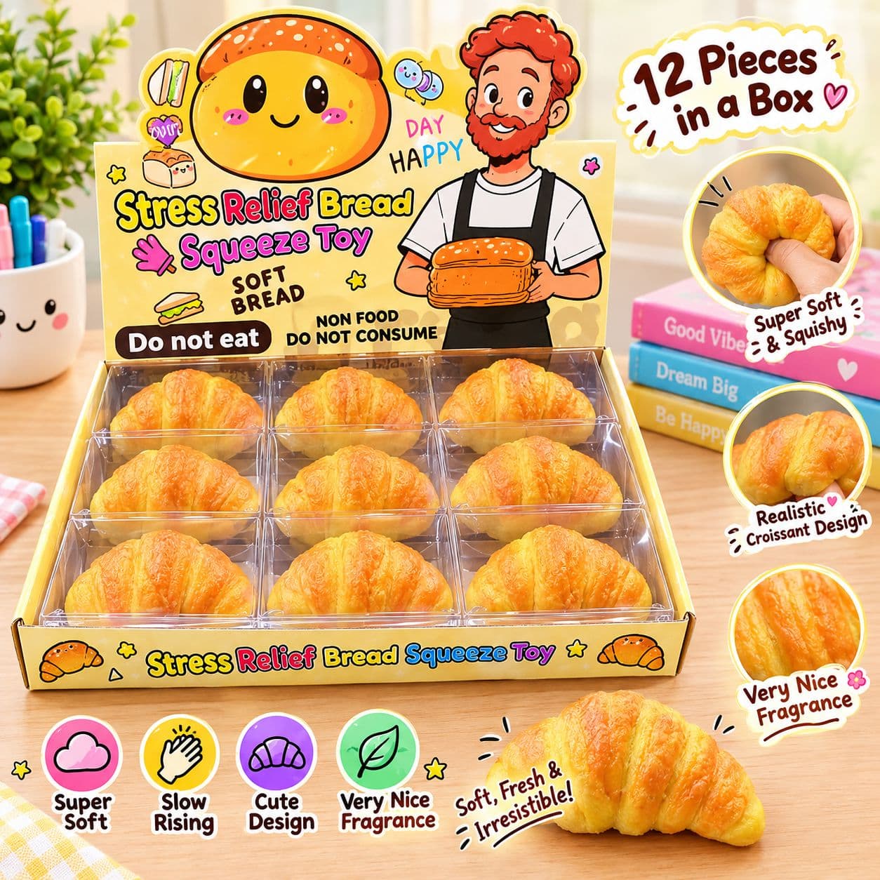 Mini Croissant Squishy Toy | Soft Scented Bread Squeeze Stress Relief Toy | Pack of 1
