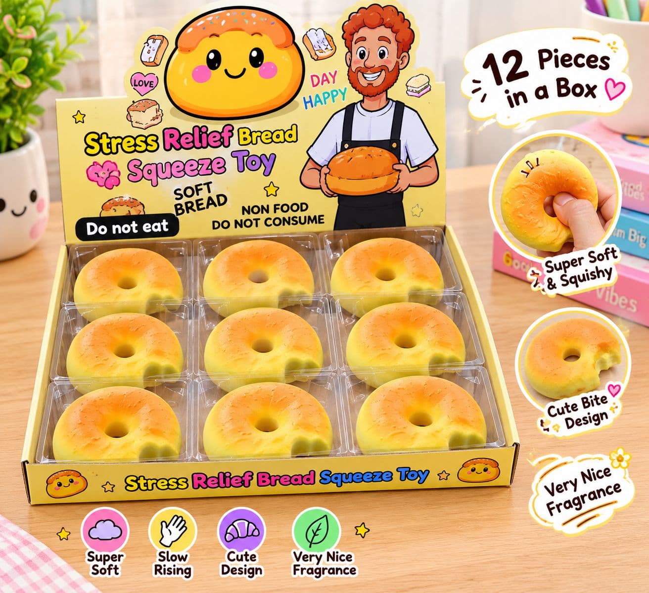 Bite Bagel Squishy Toy | Soft Scented Bagel Bread Squeeze Stress Relief Toy | Pack of 1
