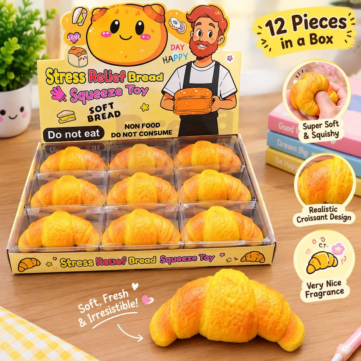 Big Croissant Squishy Toy | Realistic Soft Scented Bread Squeeze Stress Relief Toy | Pack of 1 — view 3