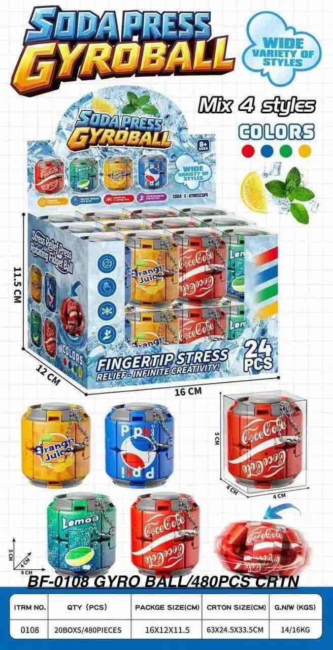 Soda Can Gyro Ball Fidget Toy | Fingertip Stress Relief Spinning Can Toy | Mix 4 Styles, Design As Per Stock | Ages 8+ | Pack of 1