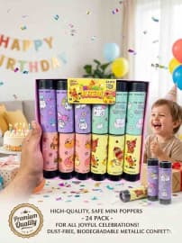 Mini Party Popper Set 24 Pack | Confetti Shooter Tubes For Birthday & Celebrations | Design As Per Stock