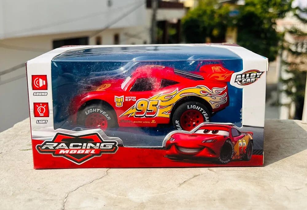 Alloy Die-Cast Racing Car Model With Sound & Light | Red Flame Race Car Toy For Kids | Window Box — view 2