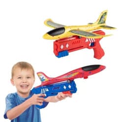 Kidoyz Airplane Launcher Gun Toy with LED Light Foam Glider Planes | 2 Flight modes - Catapult Shooting Mechanism & Hand Throw | Airpalne Shooter | Aeroplane Outdoor Fun | Air Battle Gun Toys for Kids