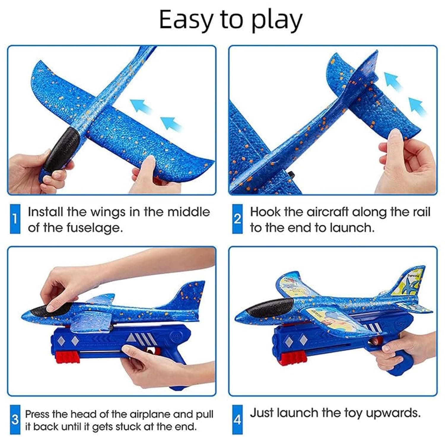 Kidoyz Airplane Launcher Gun Toy with LED Light Foam Glider Planes | 2 Flight modes - Catapult Shooting Mechanism & Hand Throw | Airpalne Shooter | Aeroplane Outdoor Fun | Air Battle Gun Toys for Kids — view 2