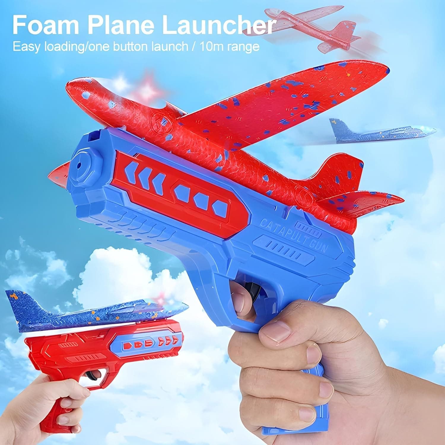 Kidoyz Airplane Launcher Gun Toy with LED Light Foam Glider Planes | 2 Flight modes - Catapult Shooting Mechanism & Hand Throw | Airpalne Shooter | Aeroplane Outdoor Fun | Air Battle Gun Toys for Kids — view 3