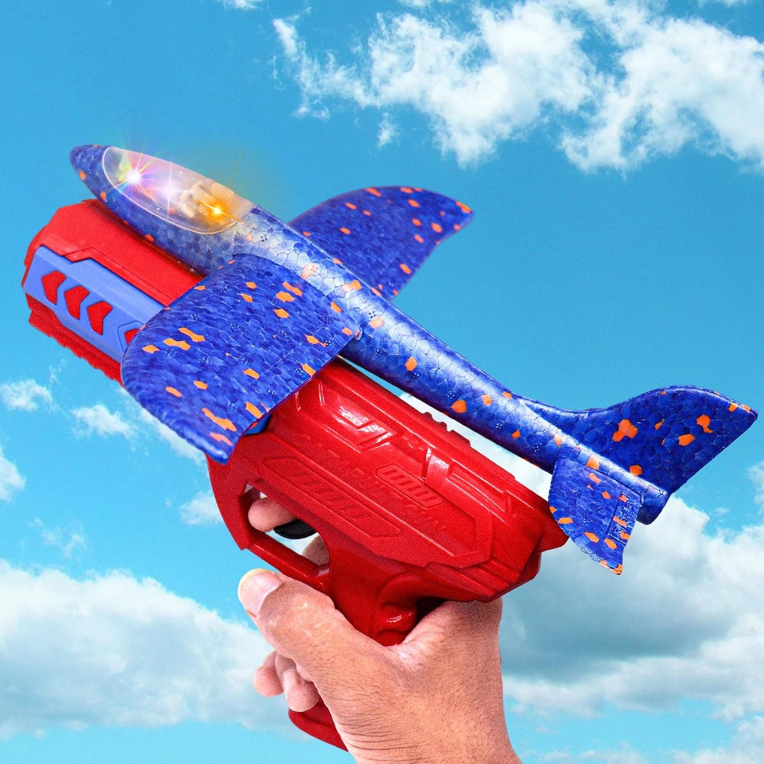 Kidoyz Airplane Launcher Gun Toy with LED Light Foam Glider Planes | 2 Flight modes - Catapult Shooting Mechanism & Hand Throw | Airpalne Shooter | Aeroplane Outdoor Fun | Air Battle Gun Toys for Kids — view 4