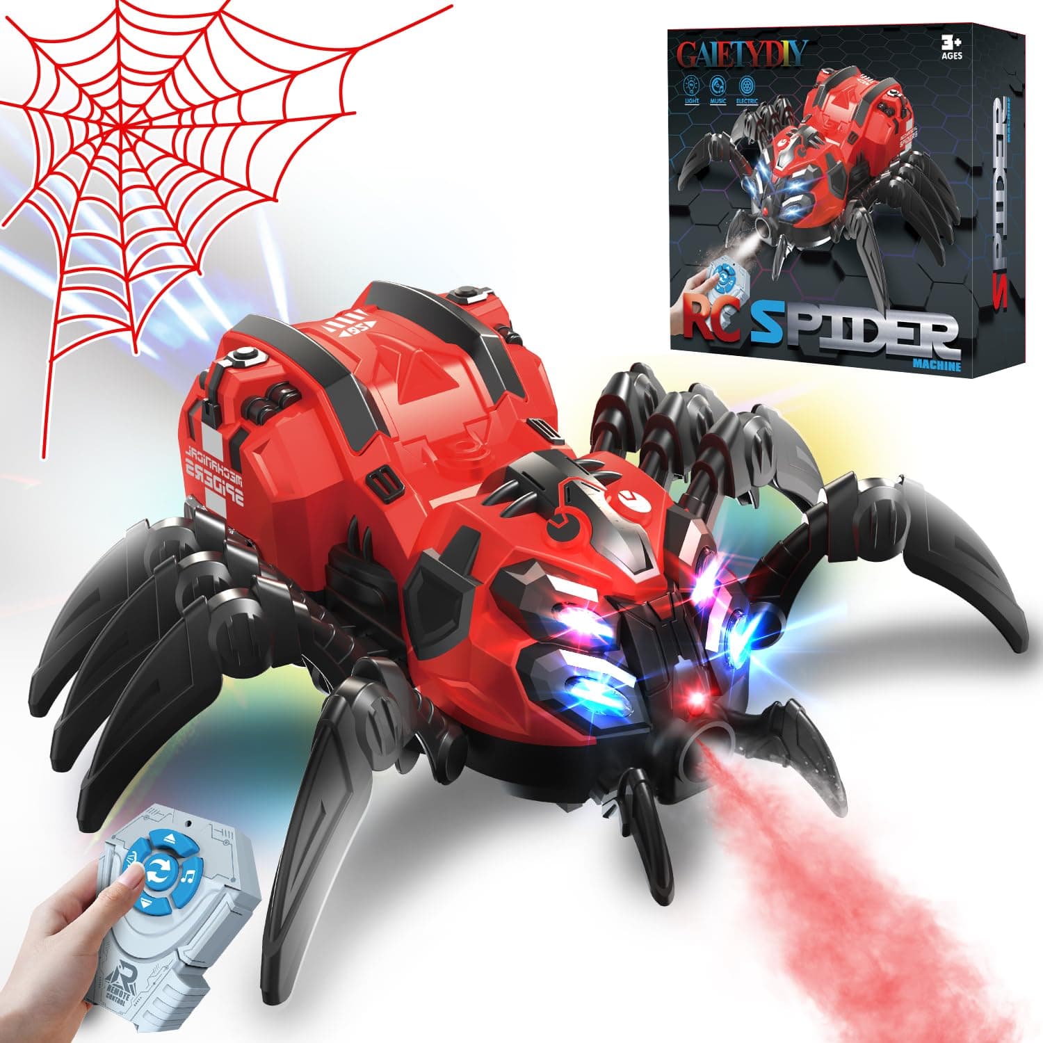 Remote Control Mechanical Spider Toy With Mist Spray, Cool Lights & Music | Electric Robot Spider | Color As Per Stock